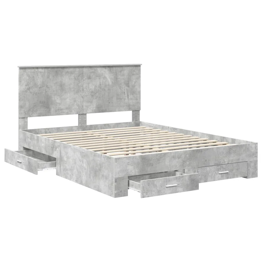 Cadre de lit Gris béton 150 x 200 cm Bois d'ingénierie - 5
