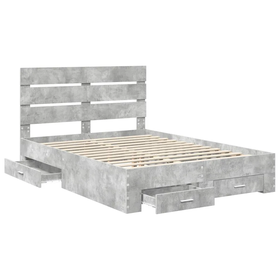 Cadre de lit Gris béton 150 x 200 cm Bois d'ingénierie - 5