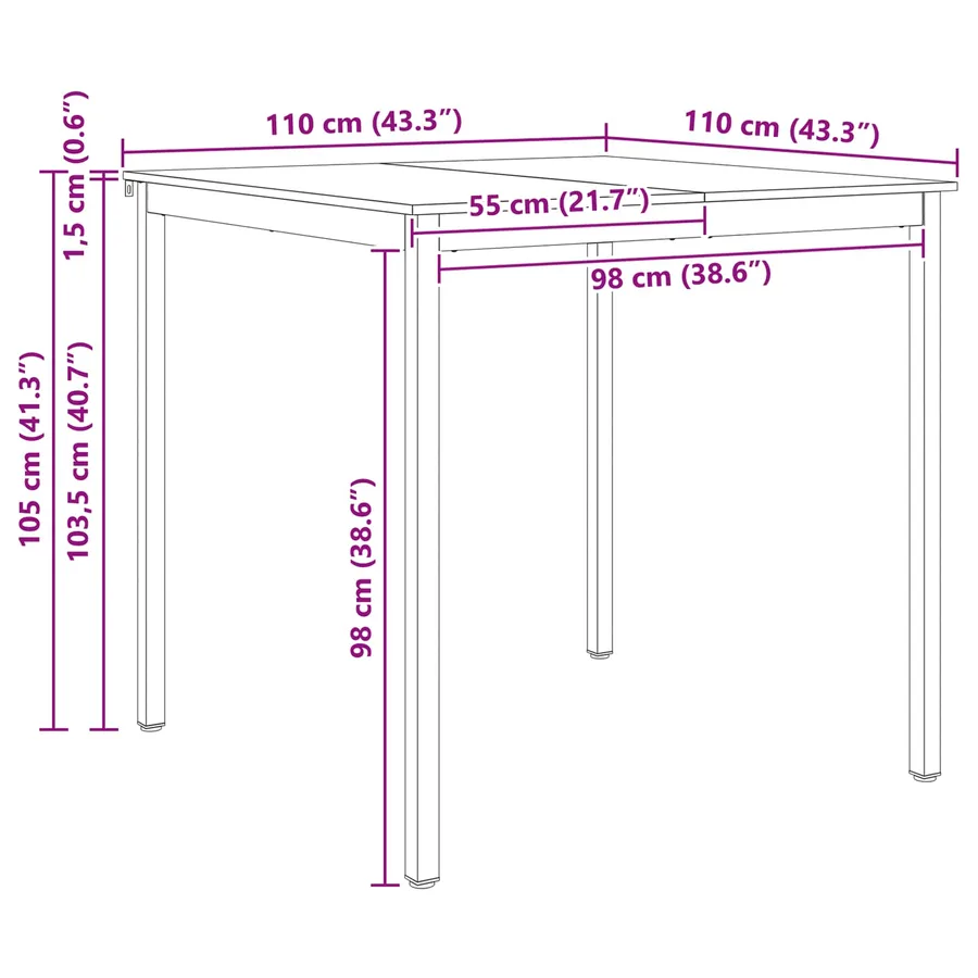 Table de bar Blanc 110 x 110 x 105 cm Bois de pin massif - 11