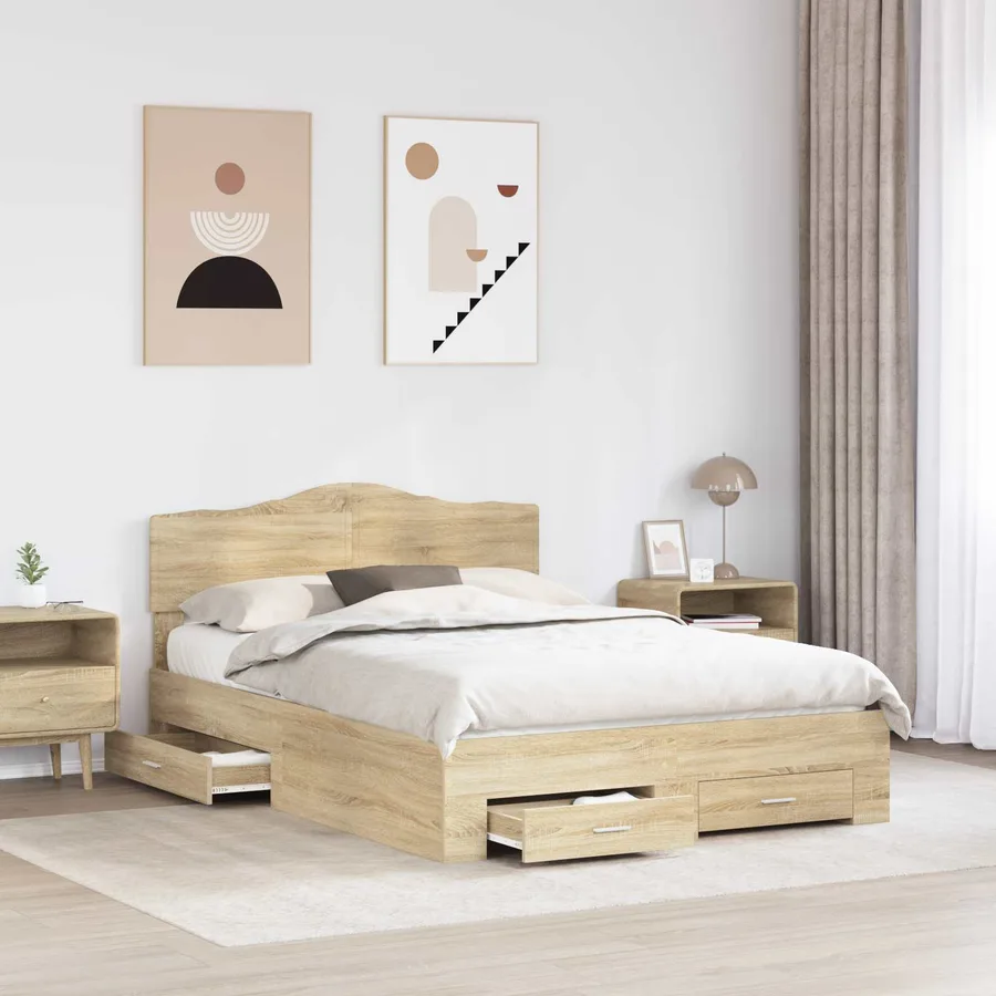 Cadre de lit Chêne Sonoma 150 x 200 cm Bois d'ingénierie - 3