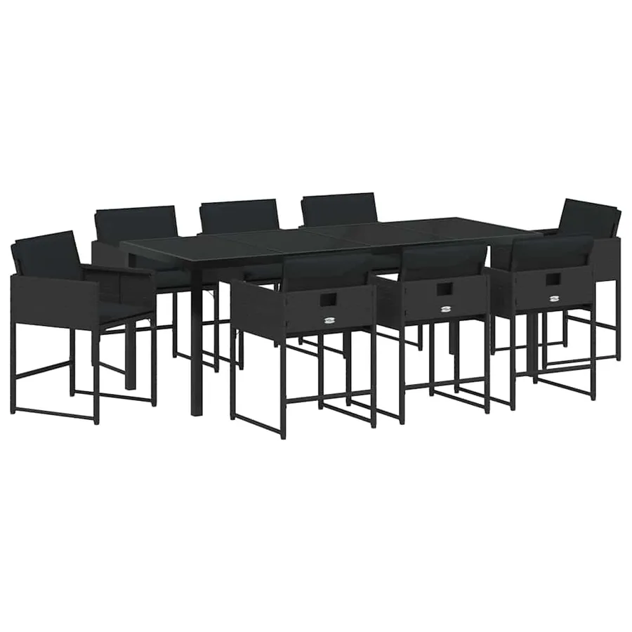 Ensemble de salle à manger pour jardin 9 pcs Noir polyrotin - 2