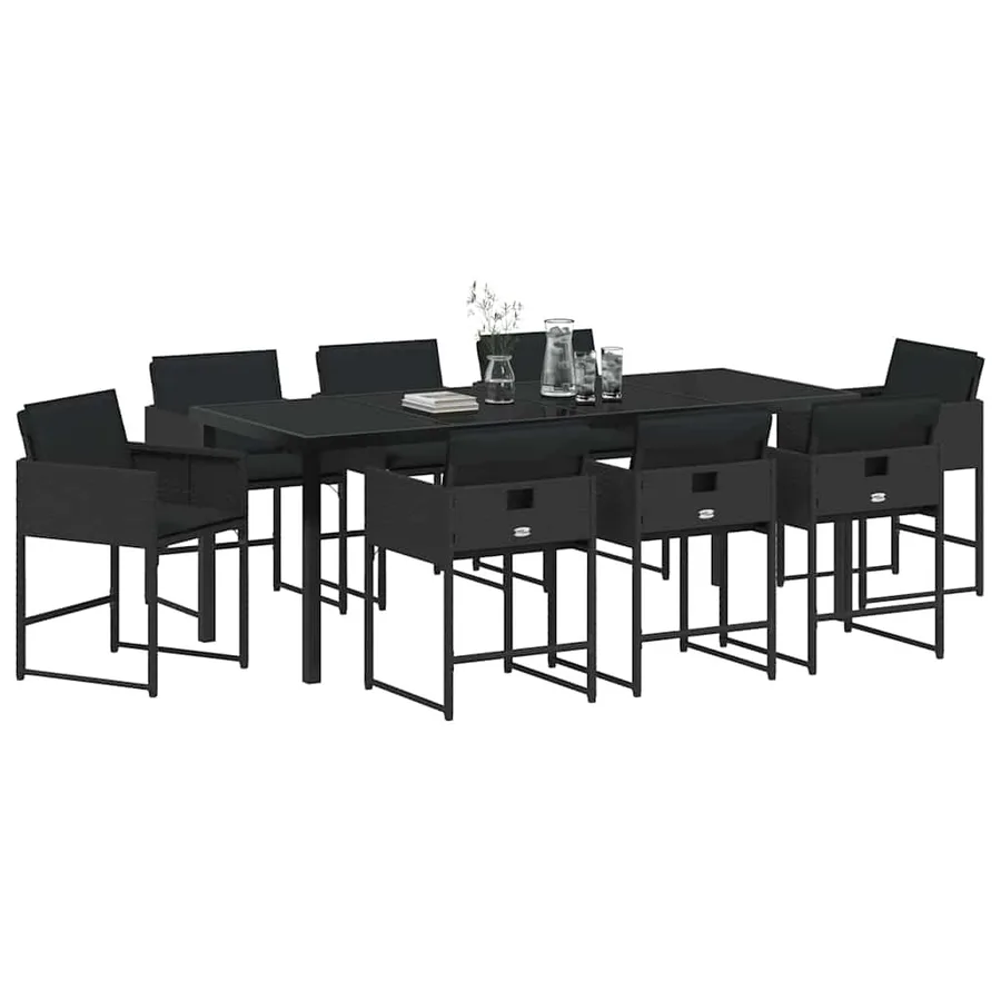 Ensemble de salle à manger pour jardin 9 pcs Noir polyrotin - 3