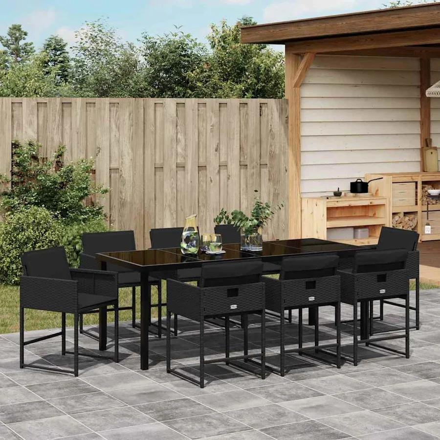 Ensemble de salle à manger pour jardin 9 pcs Noir polyrotin - 4