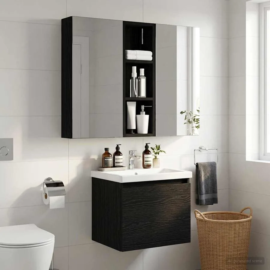 Armoire murale de salle de bain Chêne Noir 20 x 10 x 60,5 cm
