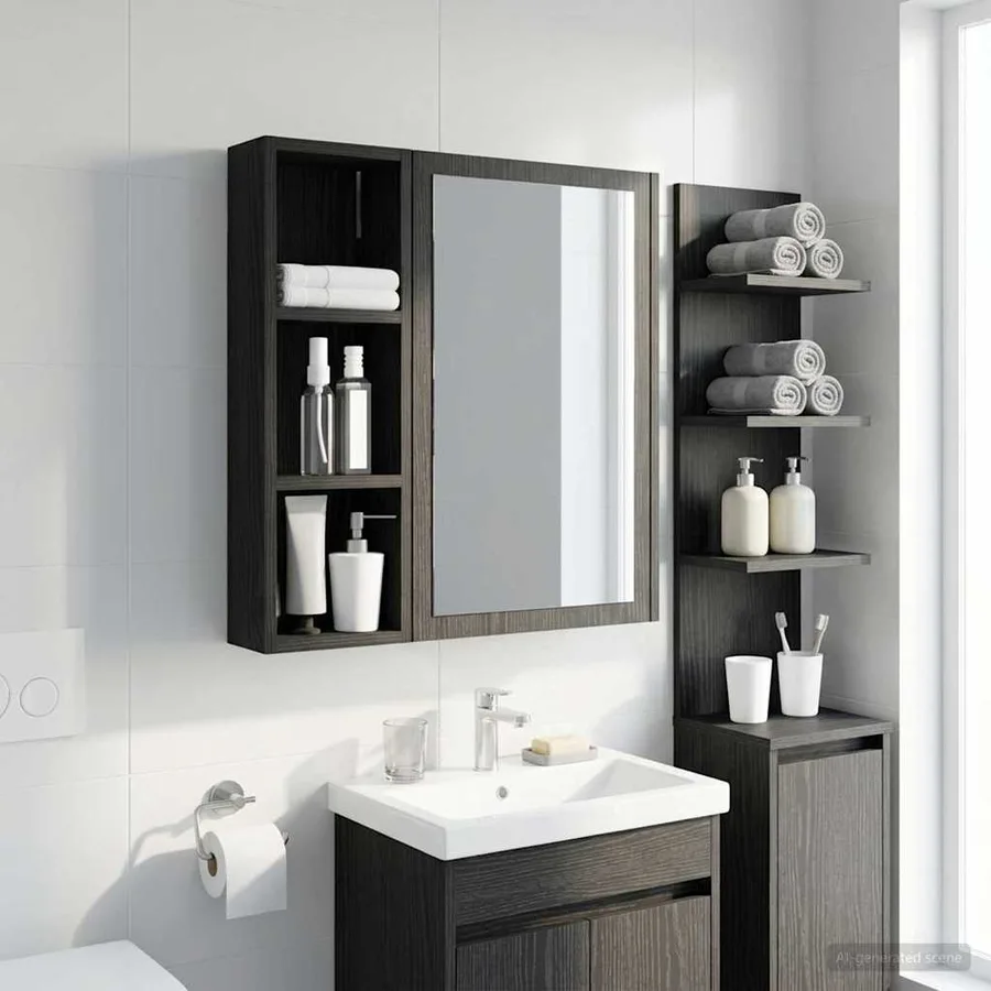 Armoire murale de salle de bain Chêne Noir 20 x 10 x 60,5 cm - 5