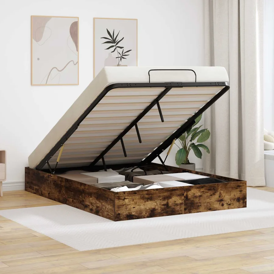 Cadre de lit ottoman avec stockage Chêne Fumé 193 x 135 x 25 cm
