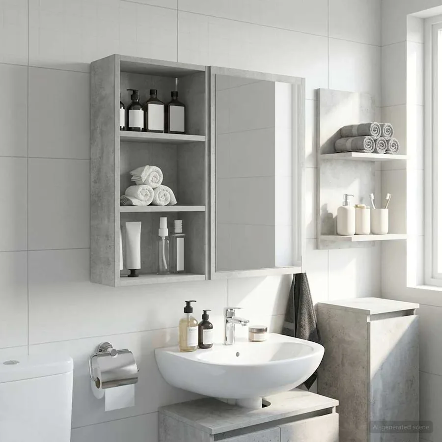 Armoire murale de salle de bain Gris Béton 30 x 16 x 62,5 cm