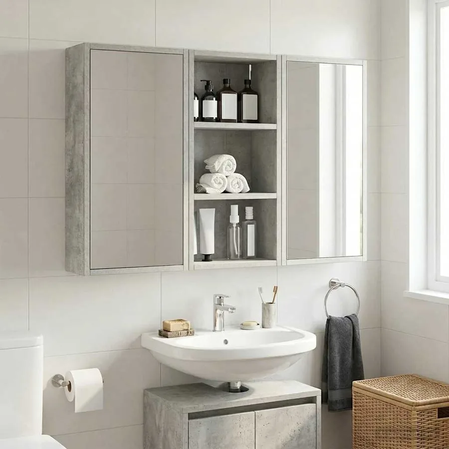 Armoire murale de salle de bain Gris Béton 30 x 16 x 62,5 cm - 4