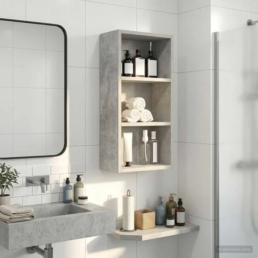 Armoire murale de salle de bain Gris Béton 30 x 16 x 62,5 cm - 5
