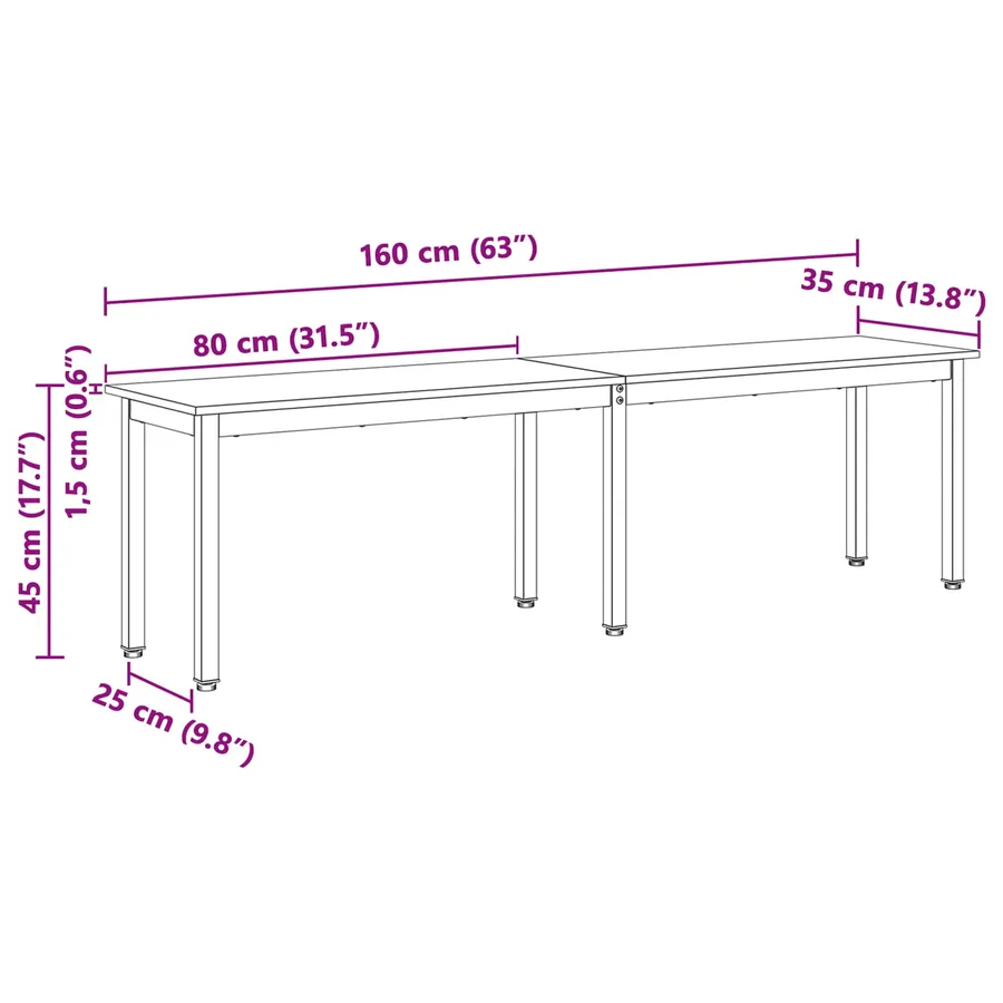 banc Naturel 160 x 35 x 45 cm Bois de pin massif - 8