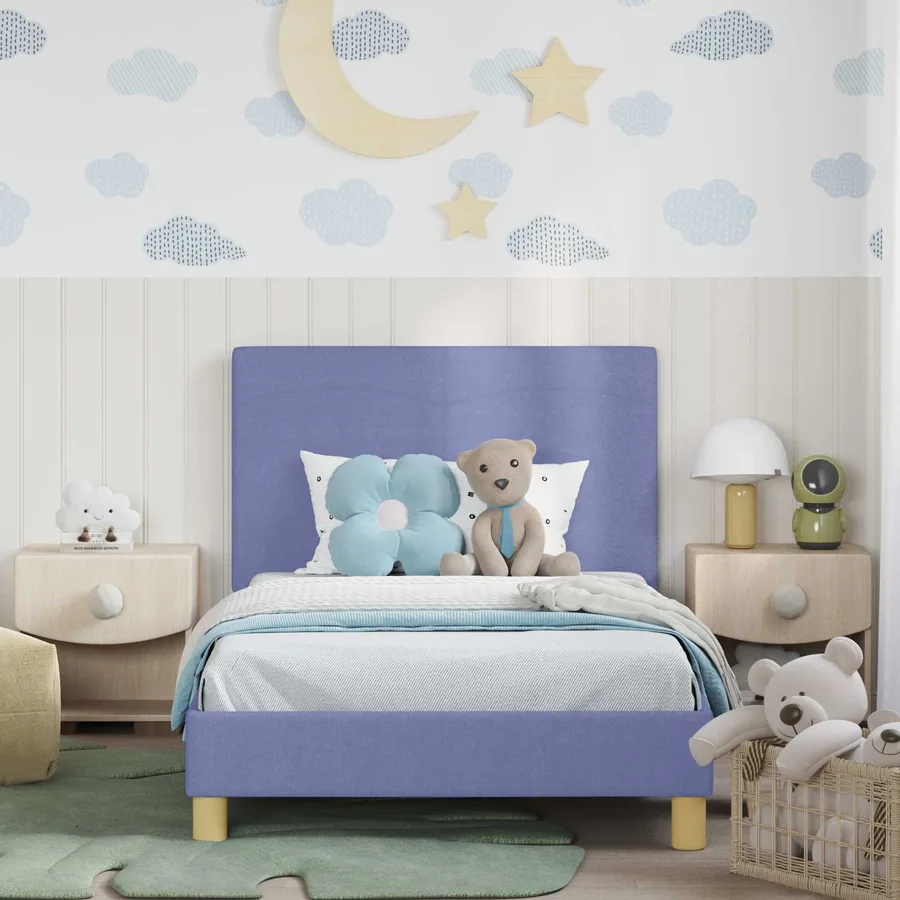 Cadre de lit pour enfants avec tête de lit Bleu denim tissu - 3