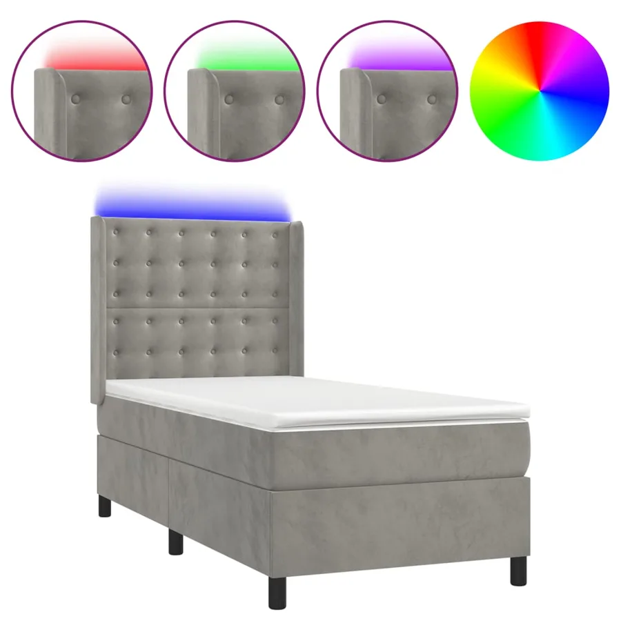 Sommier à lattes de lit matelas et LED Gris clair 100x200 cm - 2