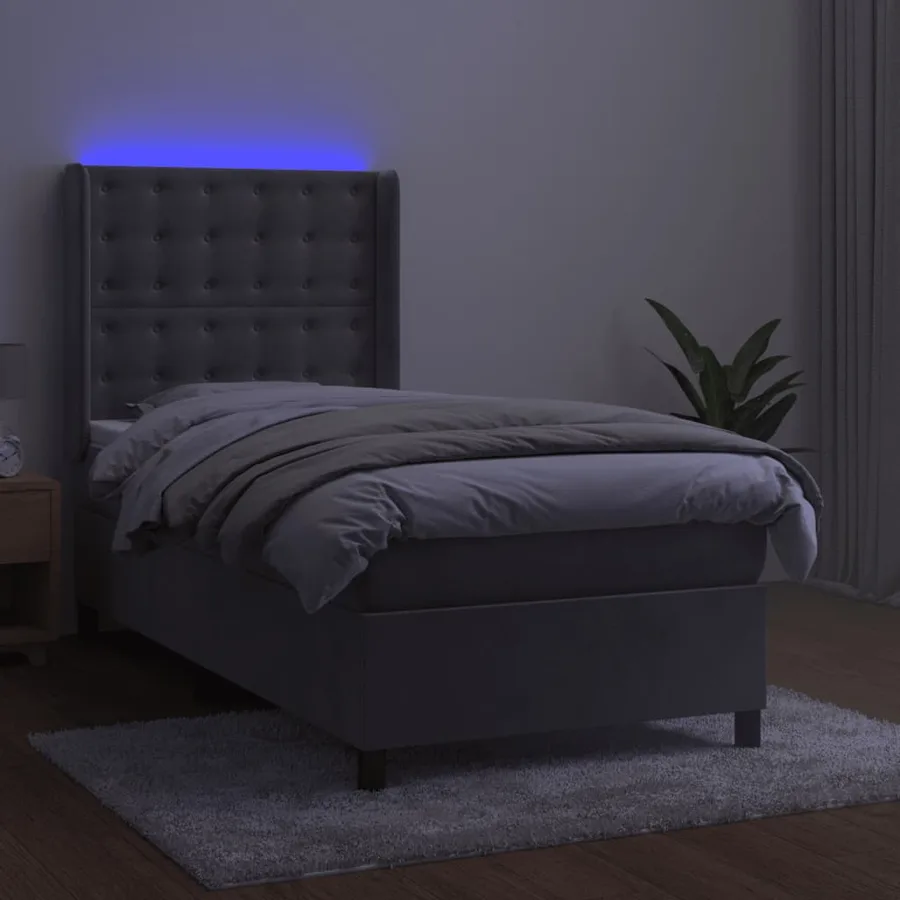 Sommier à lattes de lit matelas et LED Gris clair 100x200 cm - 3
