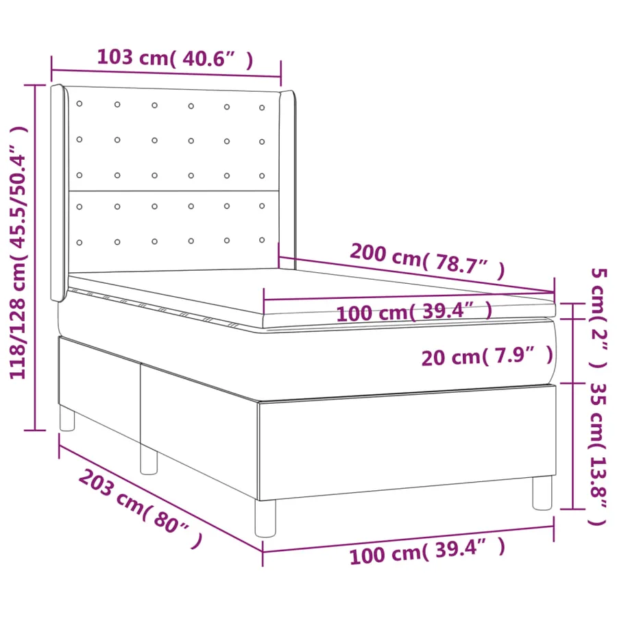 Sommier à lattes de lit matelas et LED Gris clair 100x200 cm - 8