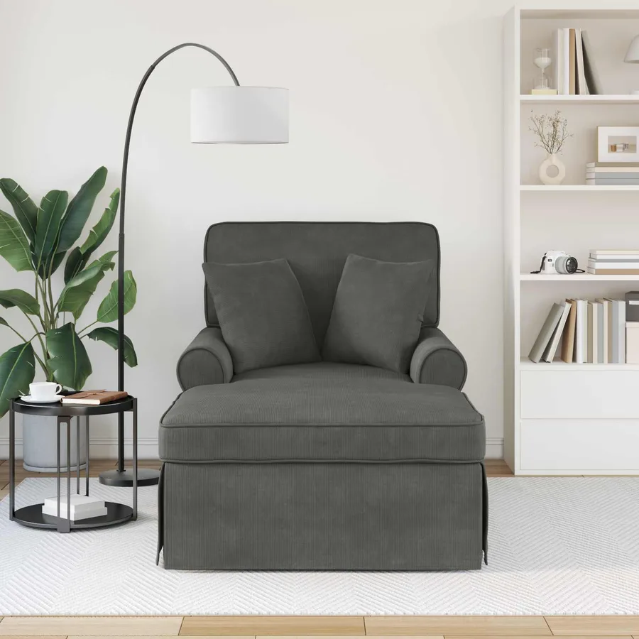 Chaise lounge avec jupe avec coussin 3 pcs Gris foncé - 3