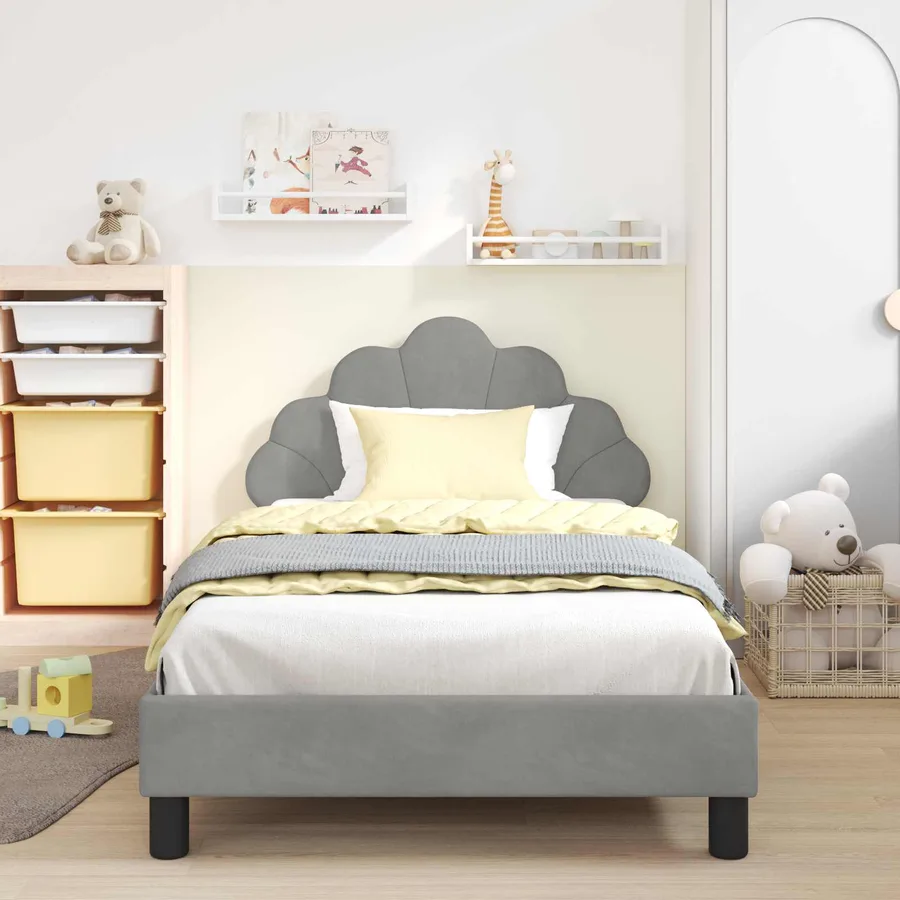 Cadre de lit pour enfants avec tête de lit Gris clair Velours - 3