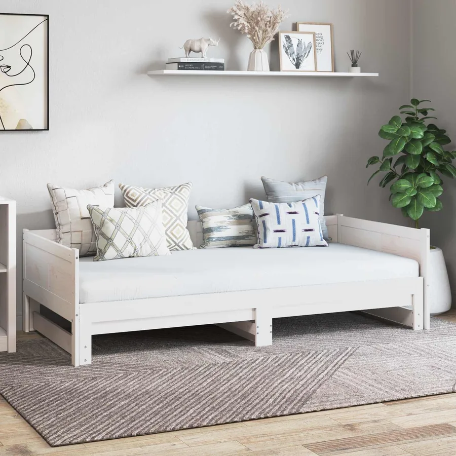 Lit Pull-out de Jour Blanc 180 x 200 cm Pin massif
