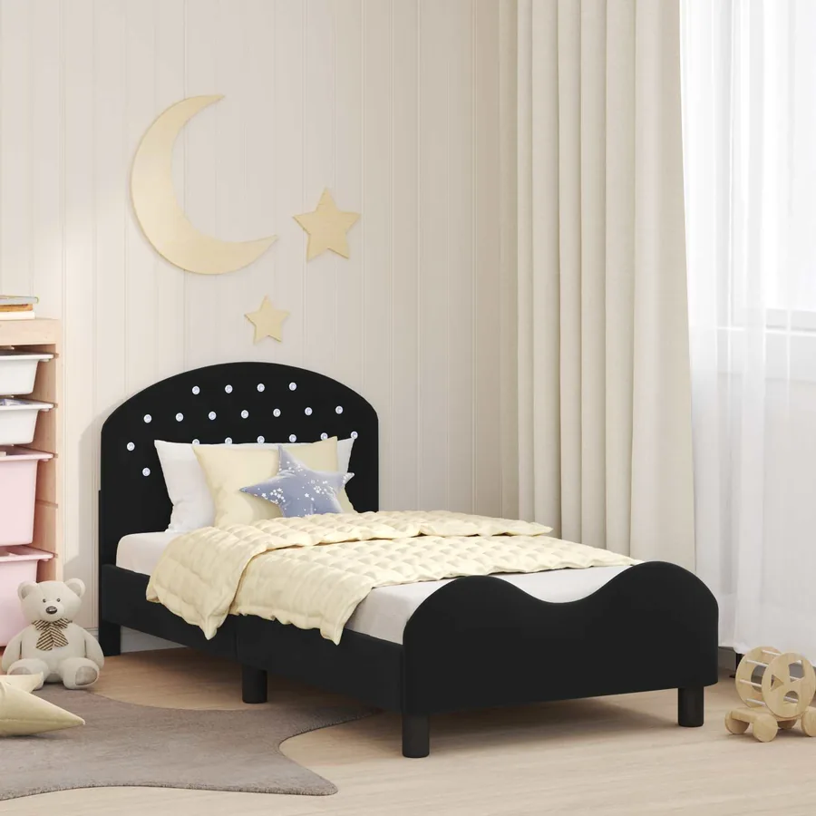 Cadre de lit pour enfants avec tête de lit Noir 80 x 160 cm