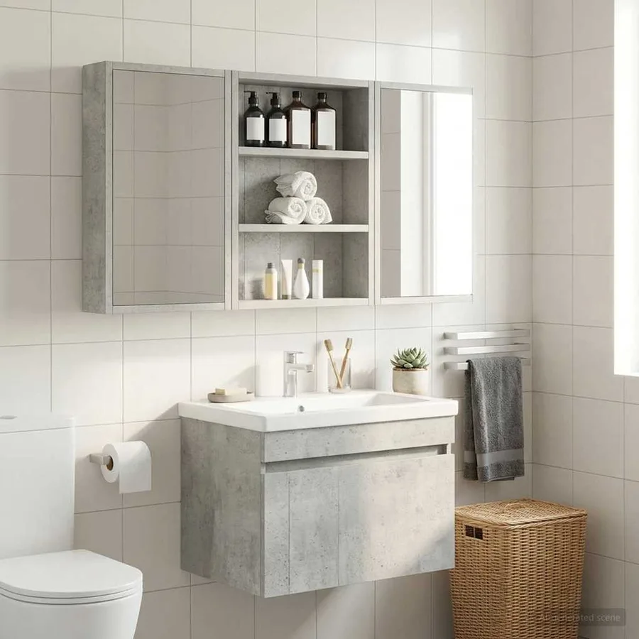 Armoire murale de salle de bain Gris Béton 40 x 10 x 50 cm - 5