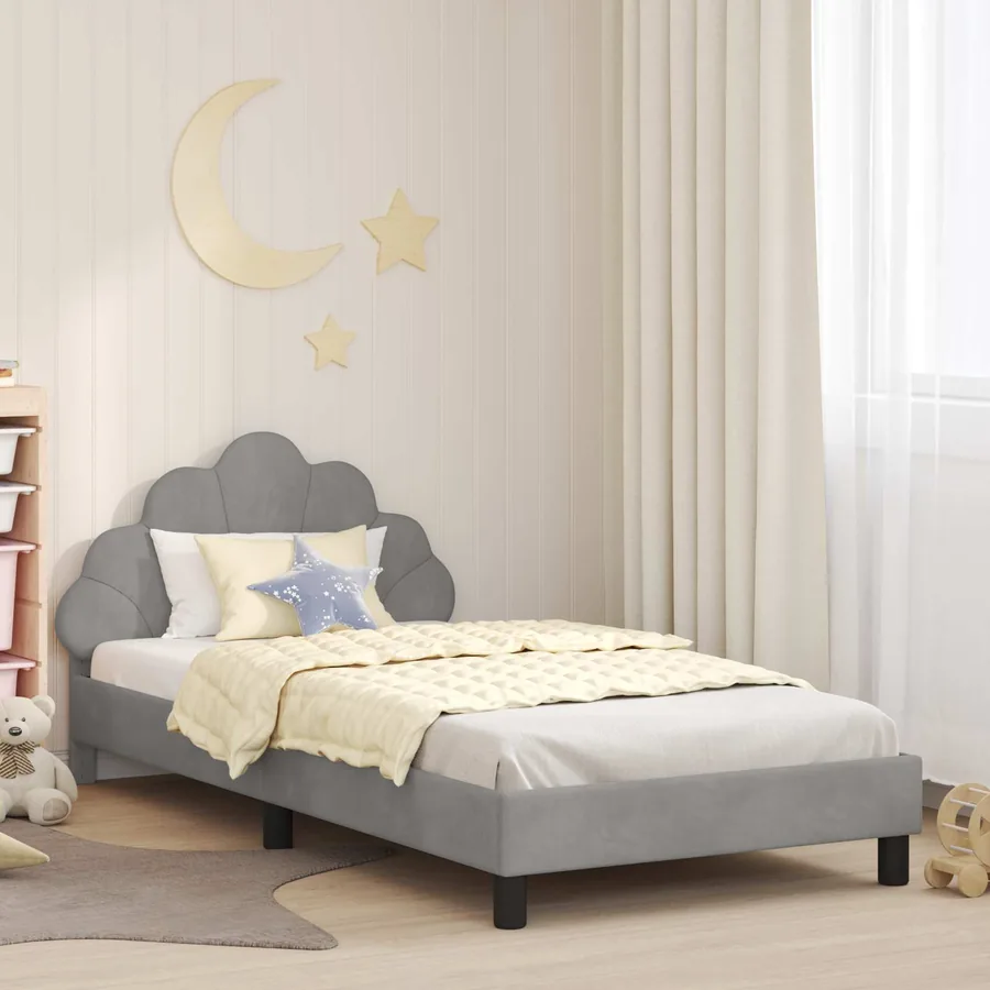 Cadre de lit pour enfants avec tête de lit Gris clair Velours