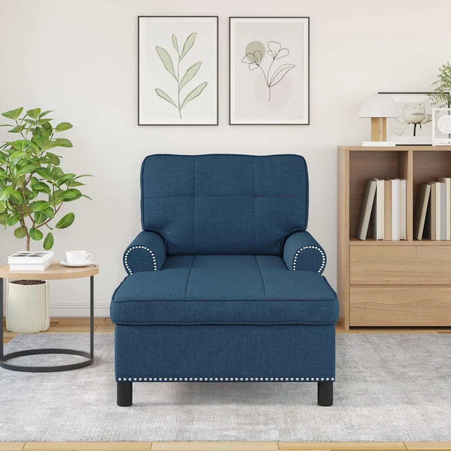Chaise longue avec coussin Bleu 91 x 157 x 91 cm tissu - 3