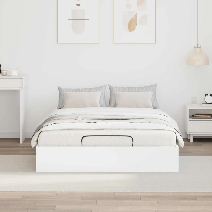 Cadre de lit ottoman Blanc 193 x 140 x 25 cm Bois d’ingénierie - 4