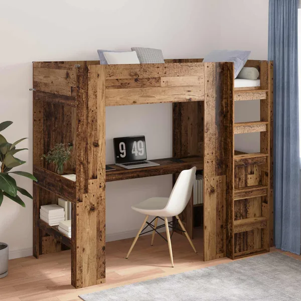 Cadre de lit superposé avec bureau Bois ancien 90 x 190 cm