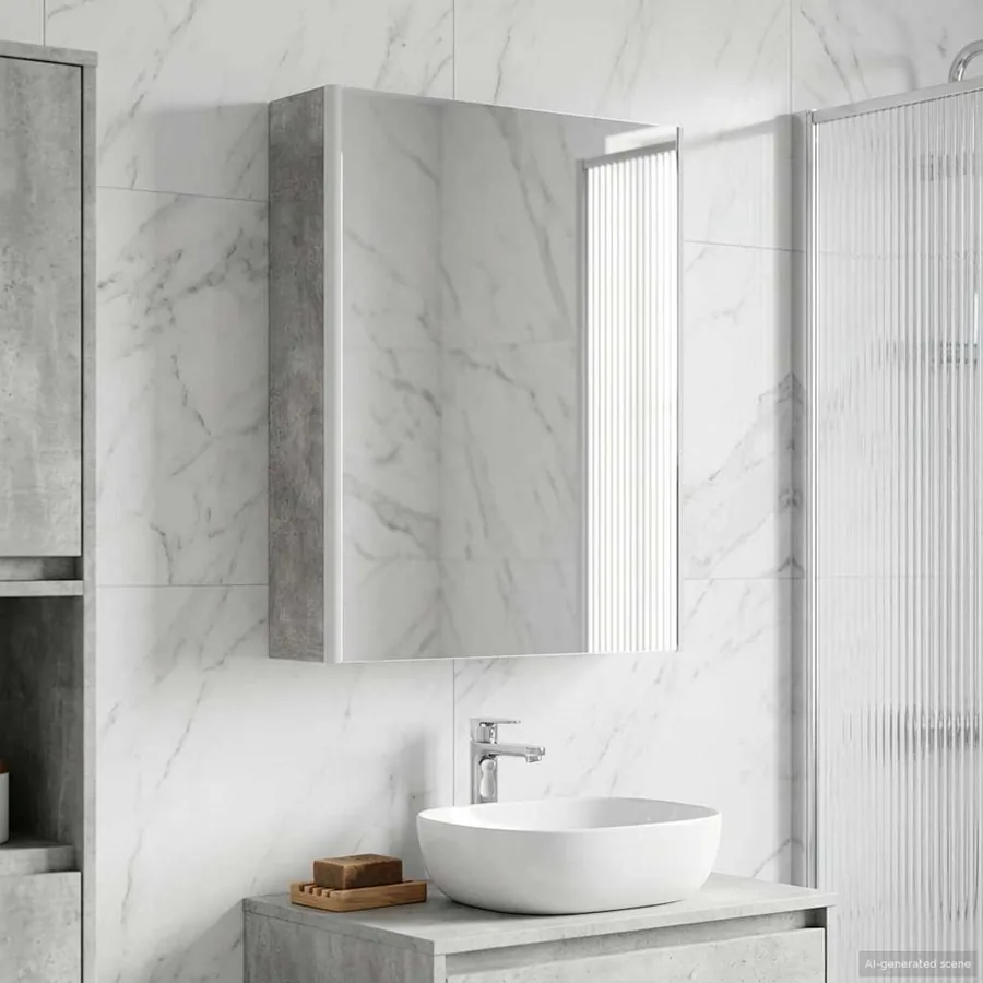 Armoire Miroir de Salle de Bain Gris béton 53,5 x 15,5 x 70 cm