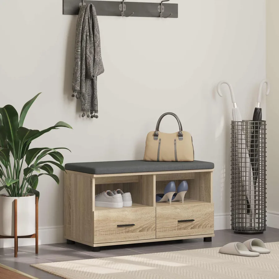 Banc d'entrée avec coussin Chêne Sonoma 80 x 38 x 46 cm