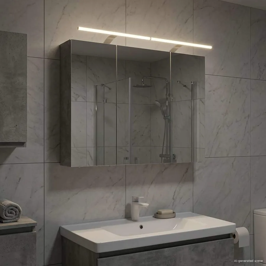 Armoire Miroir de Salle de Bain Gris béton 100 x 14,5 x 70 cm