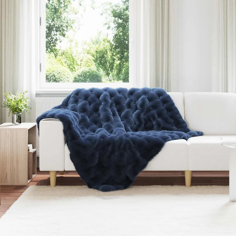 Couverture antidérapante en fausse de lapin Olite Bleu Marine