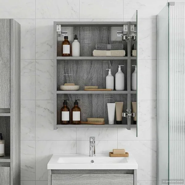 Armoire Miroir de Salle de Bain Gris Sonoma 40 x 10,5 x 60,5 cm