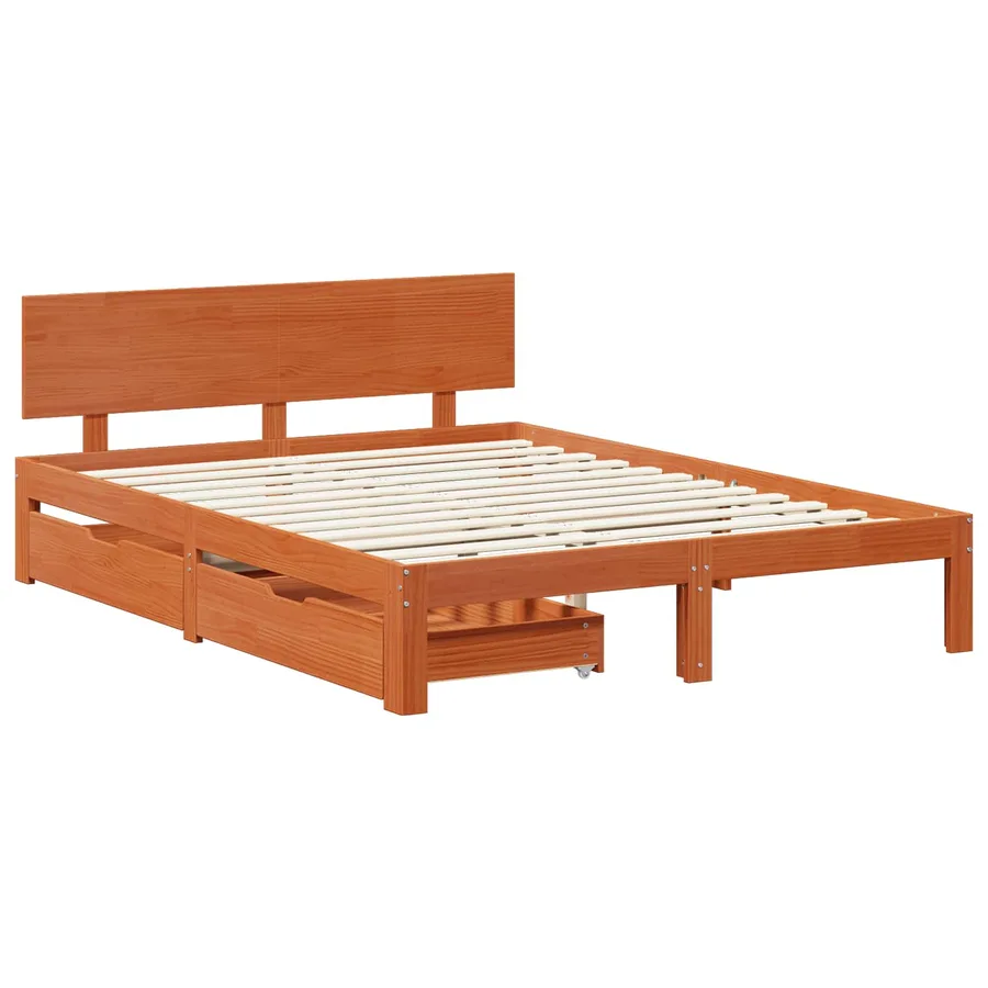 Cadre de lit avec tiroir 3 pcs Cire marron Bois de Pin Massif - 3