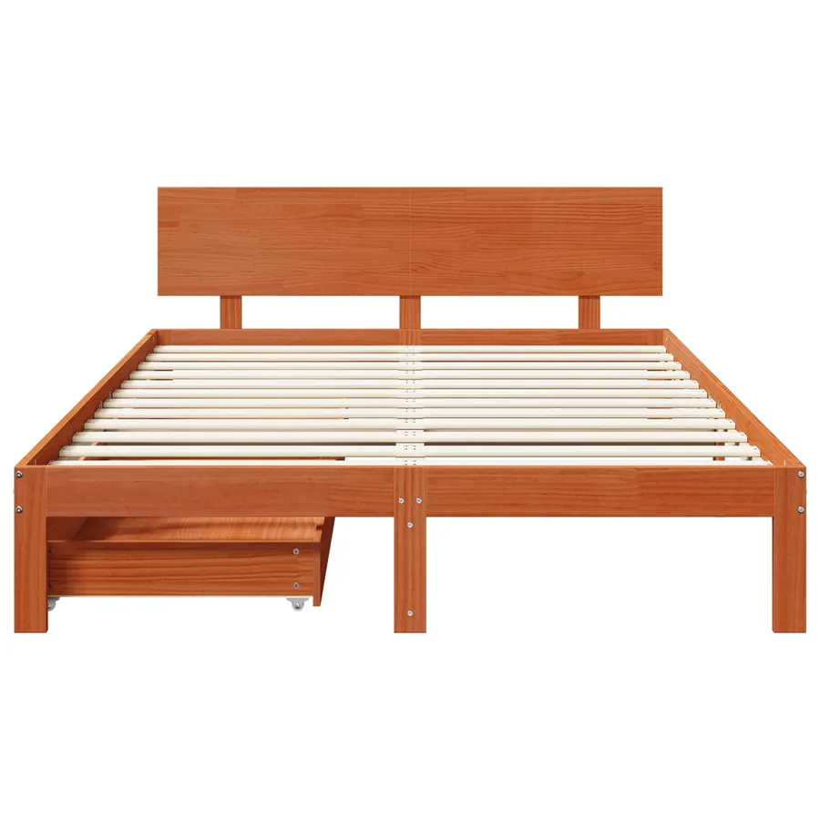 Cadre de lit avec tiroir 3 pcs Cire marron Bois de Pin Massif - 6