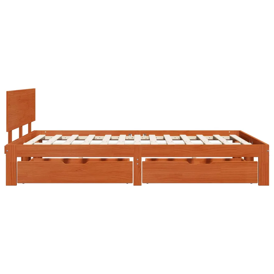 Cadre de lit avec tiroir 3 pcs Cire marron Bois de Pin Massif - 7