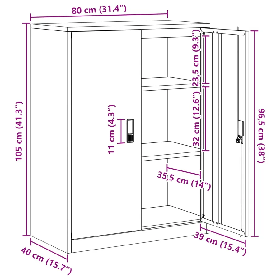 Armoire de rangement Anthracite 80 x 40 x 105 cm Acier - 13