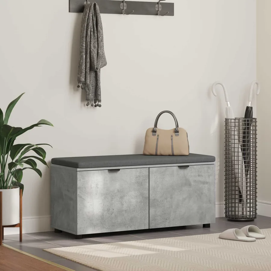 Banc d'entrée avec coussin Gris Béton 100 x 38 x 46 cm