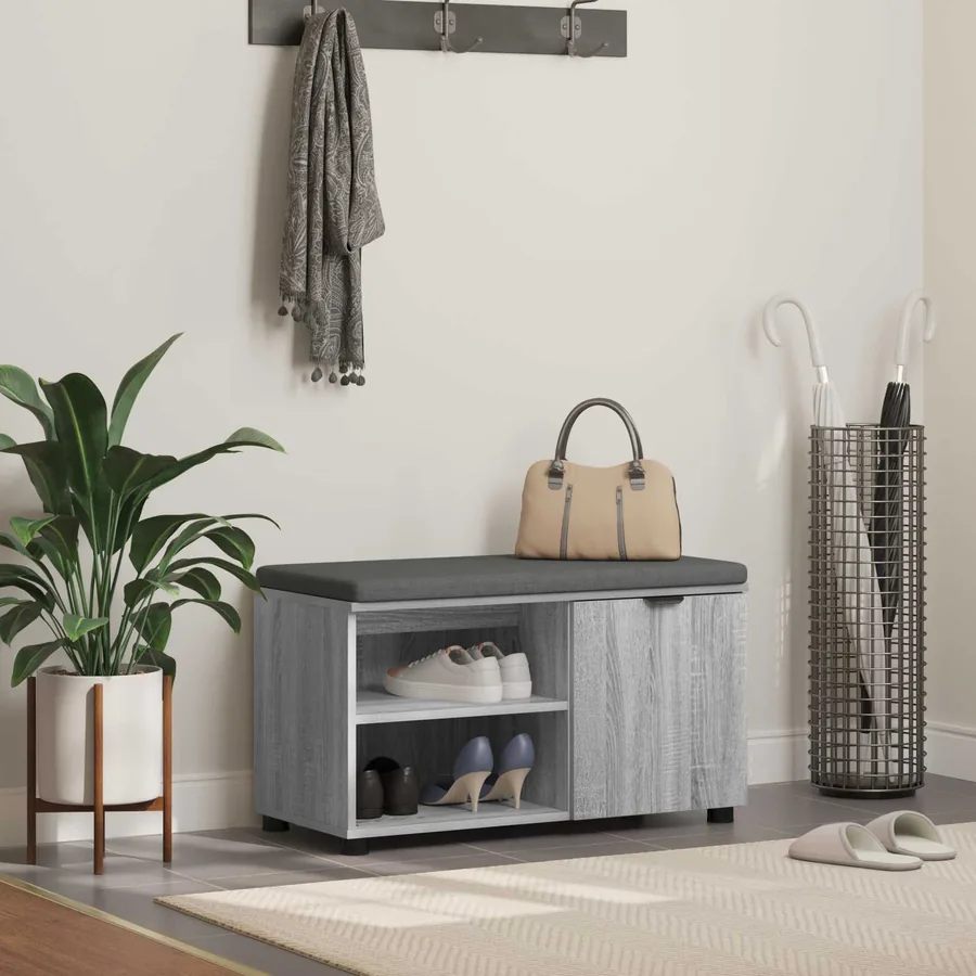 Banc d'entrée avec coussin Gris Sonoma 80 x 38 x 46 cm