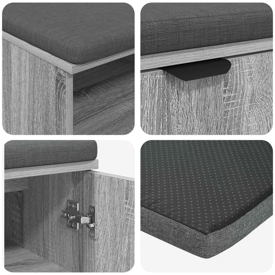 Banc d'entrée avec coussin Gris Sonoma 80 x 38 x 46 cm - 9