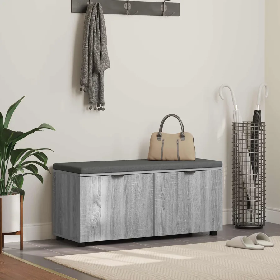 Banc d'entrée avec coussin Gris Sonoma 100 x 38 x 46 cm