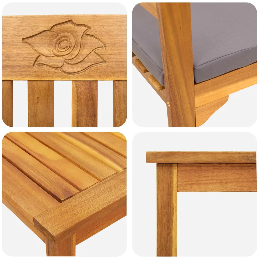 Ensemble de salon Rose de jardin 4 pcs Bois d'Acacia Massif - 8