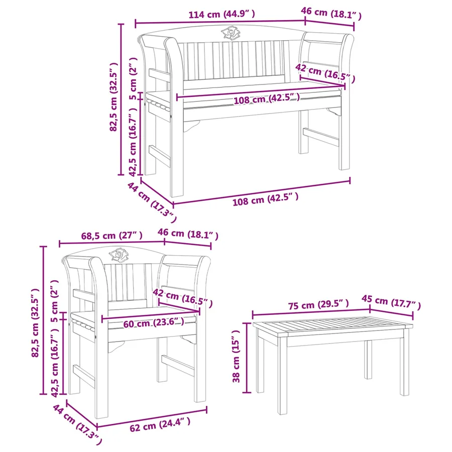 Ensemble de salon Rose de jardin 4 pcs Bois d'Acacia Massif - 9
