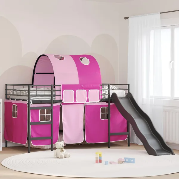 Lit mezzanine pour enfants Uni Noir et rose 107 x 203 cm Métал