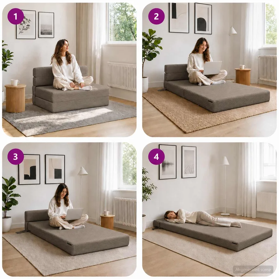 Canapé-lit pliable Gris clair 70 x 80 x 60 cm Tissu - 7
