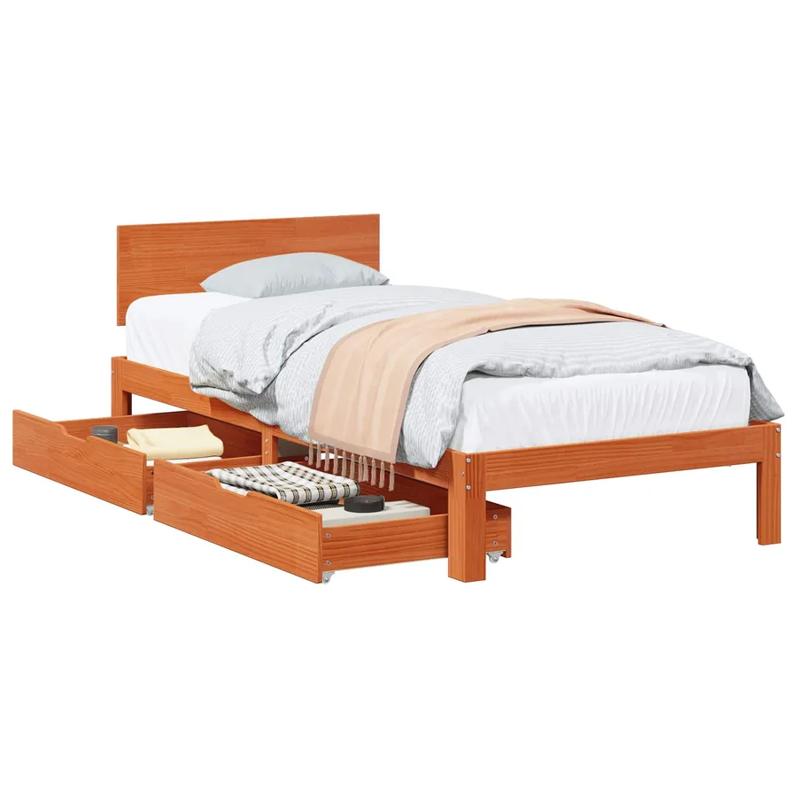 Cadre de lit avec tiroir 3 pcs Cire marron Bois de Pin Massif - 2