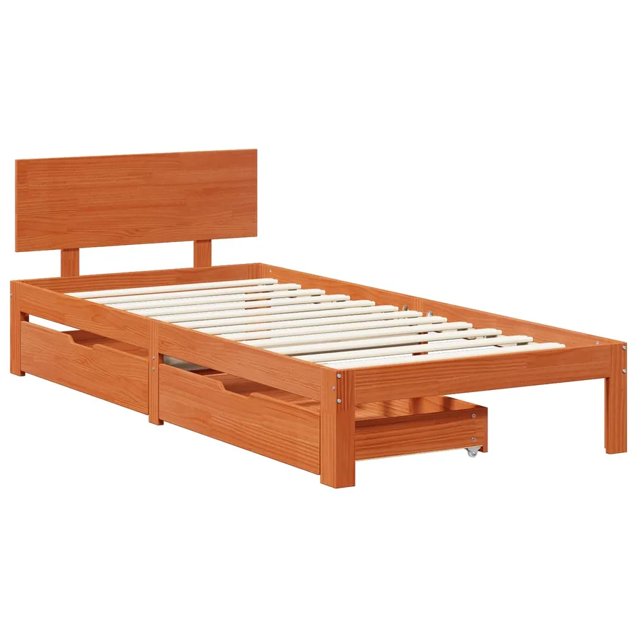 Cadre de lit avec tiroir 3 pcs Cire marron Bois de Pin Massif - 3