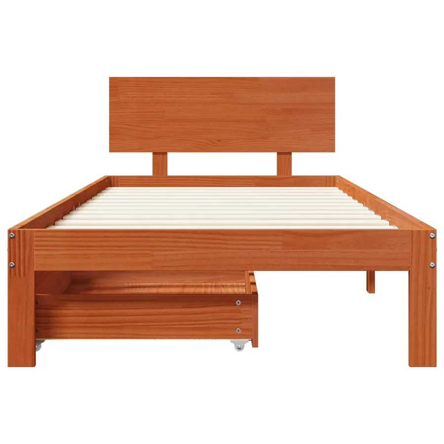 Cadre de lit avec tiroir 3 pcs Cire marron Bois de Pin Massif - 6