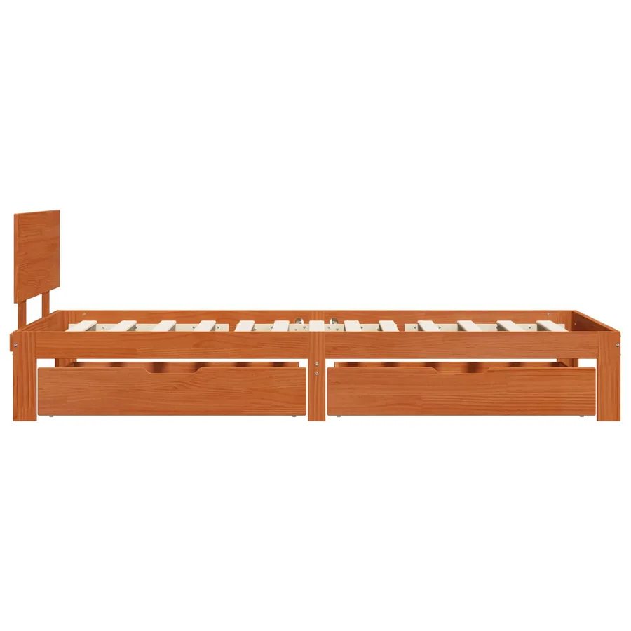 Cadre de lit avec tiroir 3 pcs Cire marron Bois de Pin Massif - 7