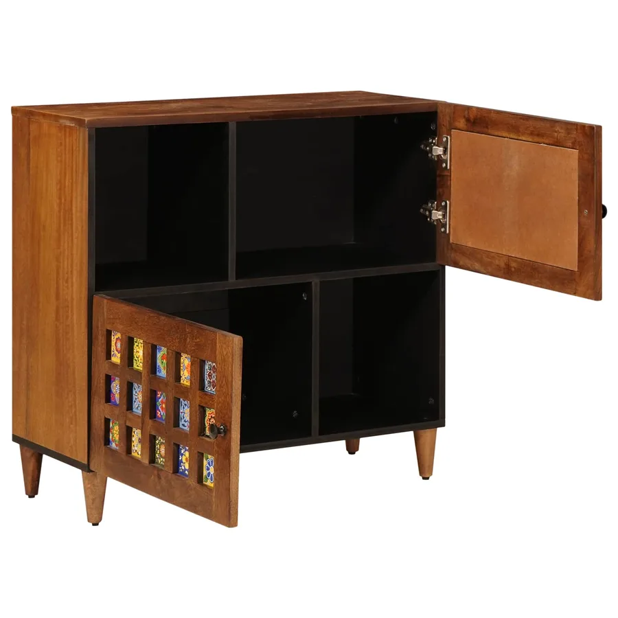 Buffet avec porte Noyer 80 x 33 x 75 cm Bois de mangue massif - 3