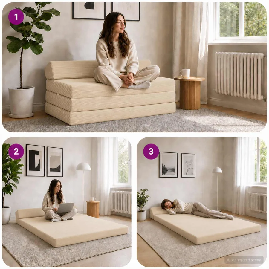 Canapé-lit pliable Crème 120 x 60 x 49 cm Tissu - 7